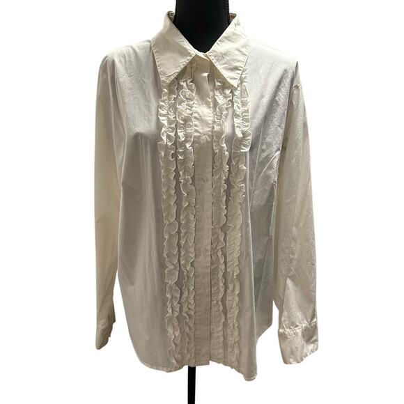 Bloomingdale’s White Button Down Ruffle Blouse - Size 18 EUC - Picture 1 of 8